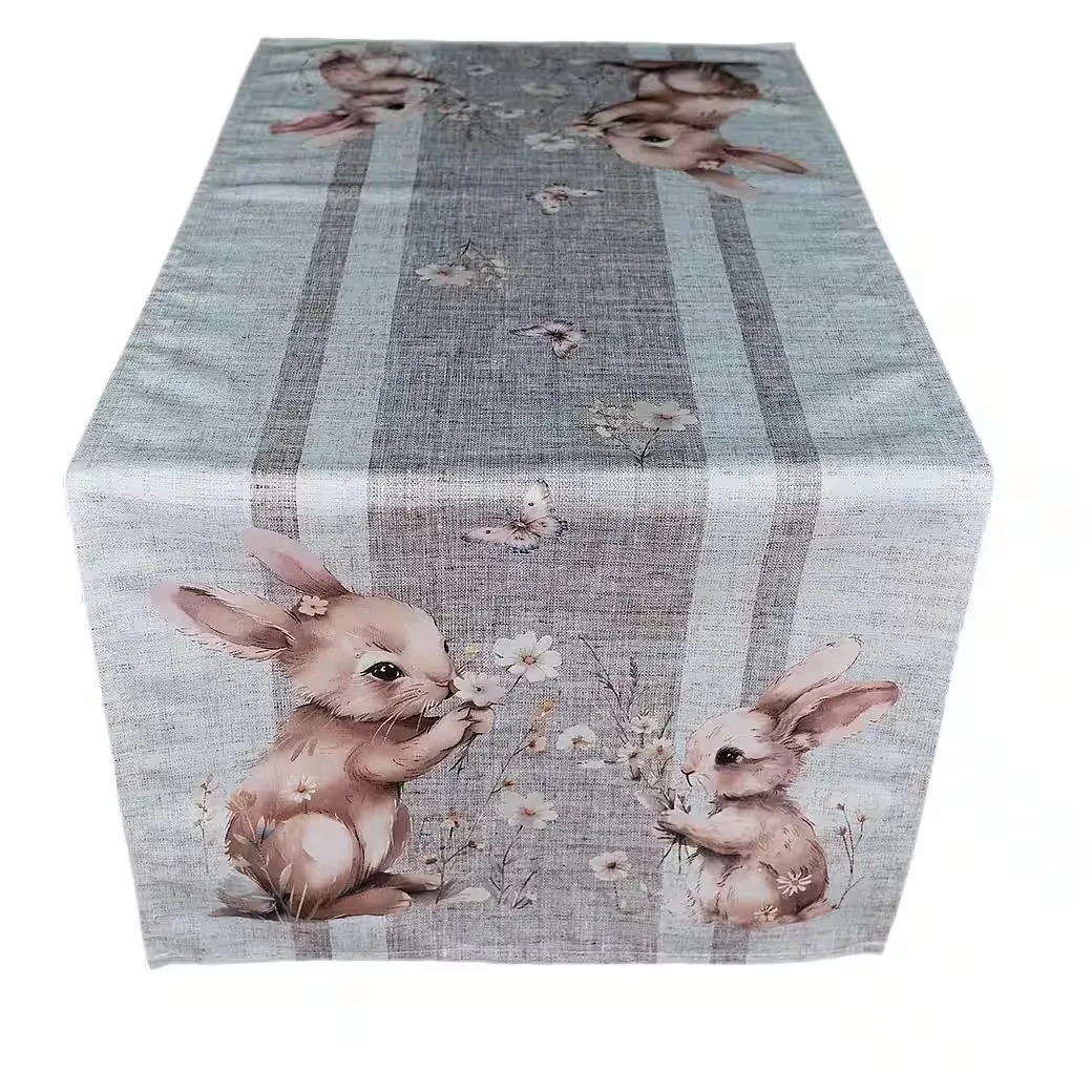 Tischdecke / Tischläufer „Häschen & Blumen“ – Osterdeko, 1-tlg