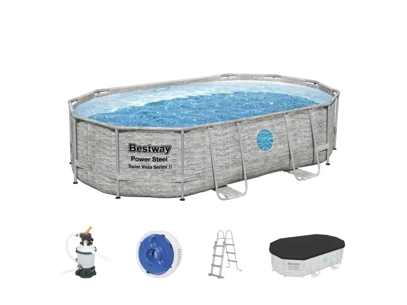 Bestway Power Steel Swim Vista Aufstellpool Gartenpool 488x305x107 cm