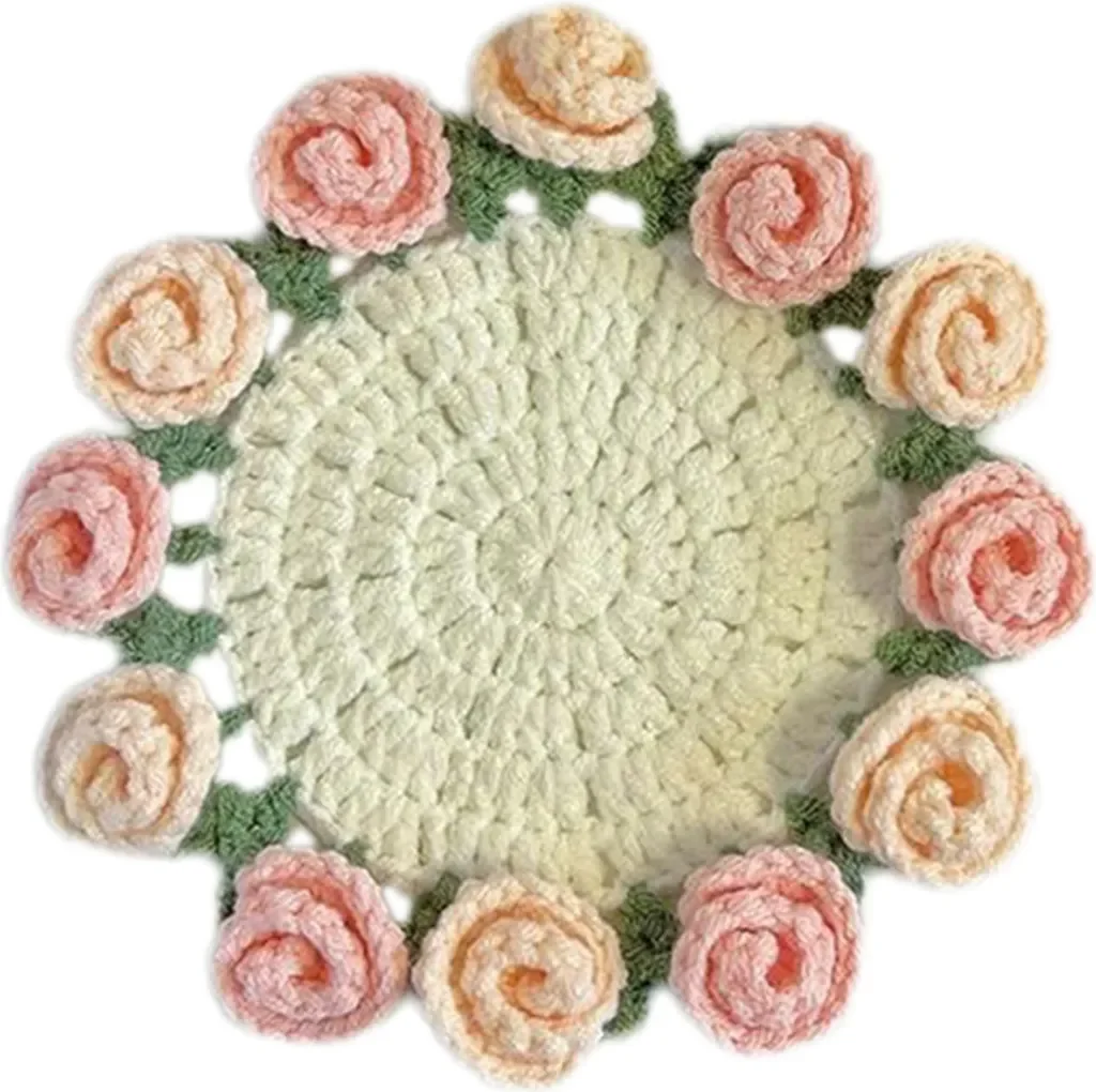 Handgefertigte Gehäkelte Blumenuntersetzer – Vintage Rosenblumenstrauß