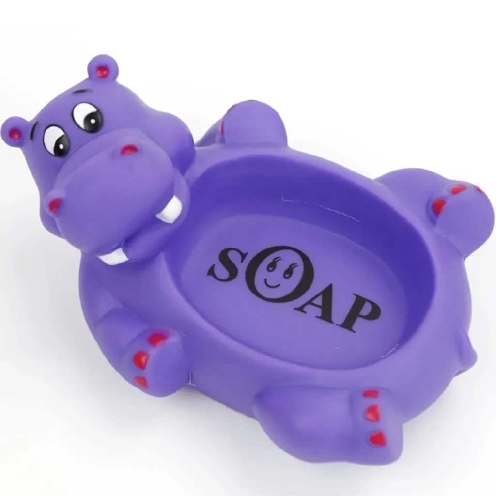 Lila Nilpferde Bade-Set – Seifenablage, Seifenspender & Bürste