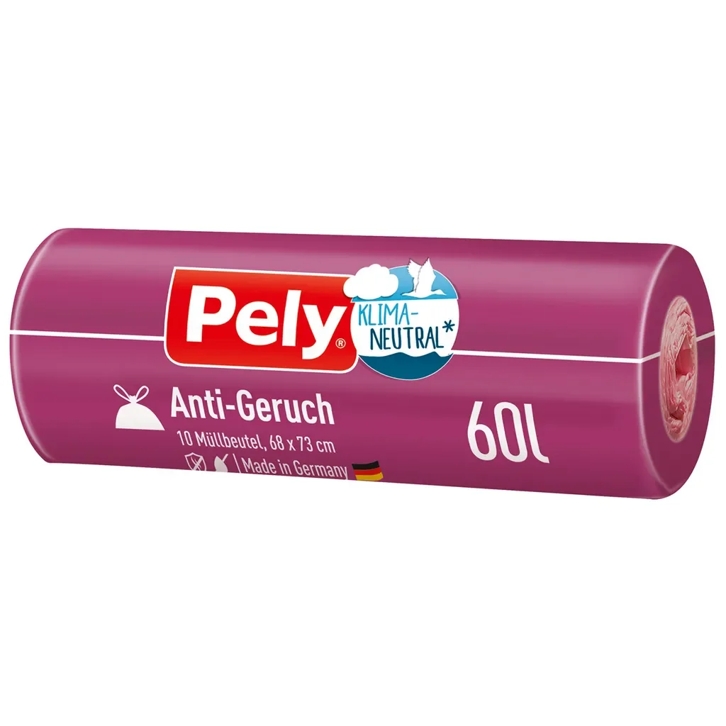 Pely Anti-Geruch Müllbeutel 60 L – 10 Stück, klimaneutral mit Zugband